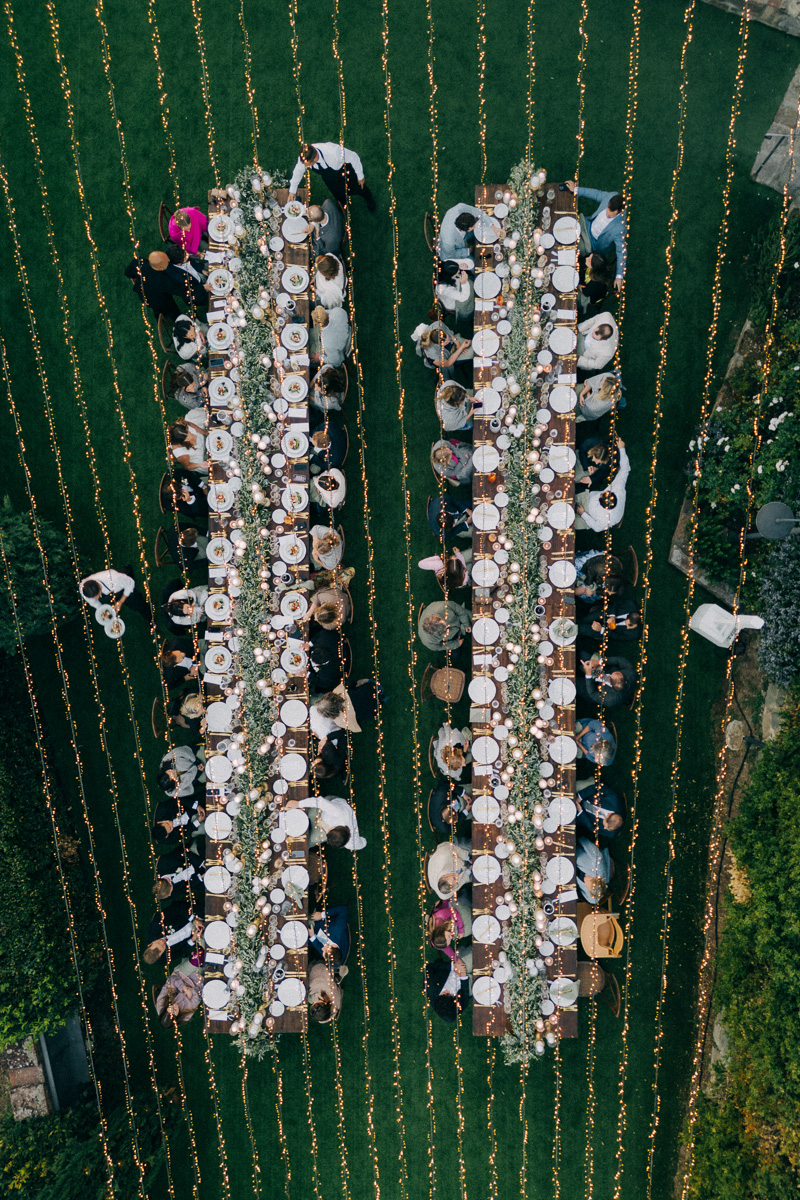 aerial view of dinner tables during dinner